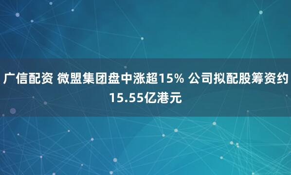 广信配资 微盟集团盘中涨超15% 公司拟配股筹资约15.55亿港元